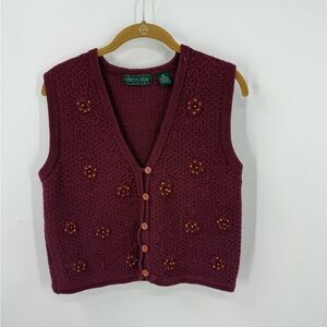 Cherry Stix vintage hand-knit sweater vest floral embroidery wood bead details M